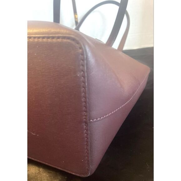 Kate Spade Raspberry Chocolate Leather Small Tote Shoulder Bag Turnlock Closure - Picture 10 of 15